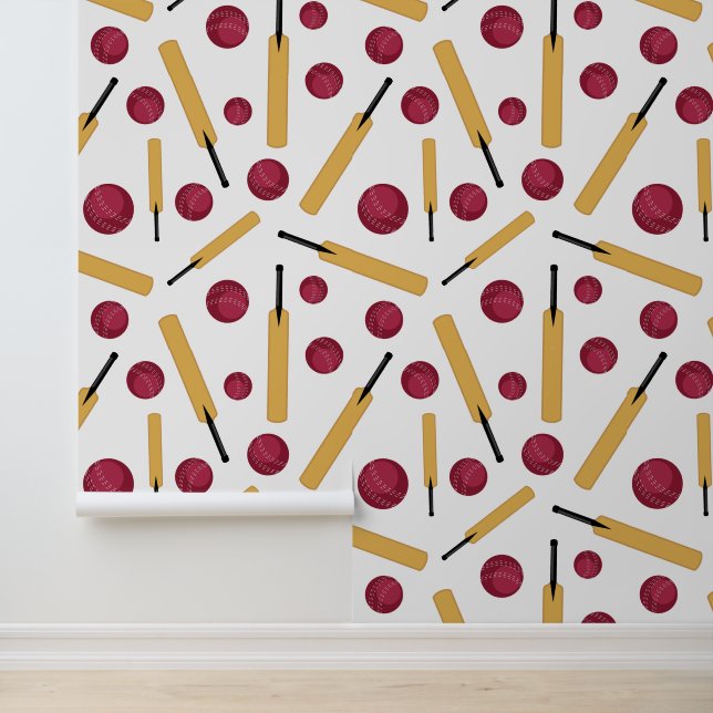 Cricketer Cricket Bats en Ballen Patterned Behang (Applicatie)