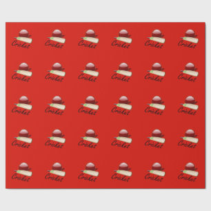 cricketknuppel en -bal, voorzien van een etiket, cadeaupapier