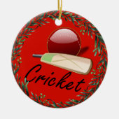 cricketknuppel en -bal, voorzien van een etiket, keramisch ornament (Voorkant)