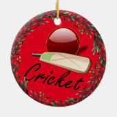 cricketknuppel en -bal, voorzien van een etiket, keramisch ornament (Achterkant)
