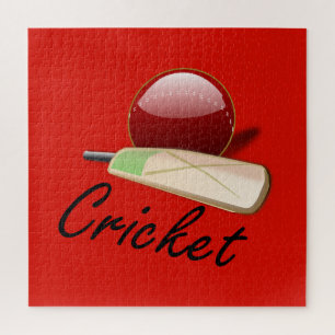 cricketknuppel en -bal, voorzien van een etiket, legpuzzel