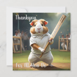 Cricketspeelster van cavia's: gekleed in het wit bedankkaart