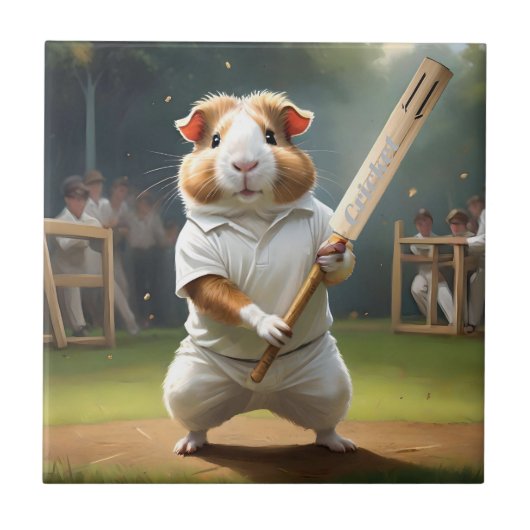 Cricketspeelster van cavia's: gekleed in het wit tegeltje (Voorkant)
