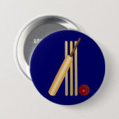Cricketspel, slaghout en bal, ronde button 7,6 cm (Voorkant /achterkant)