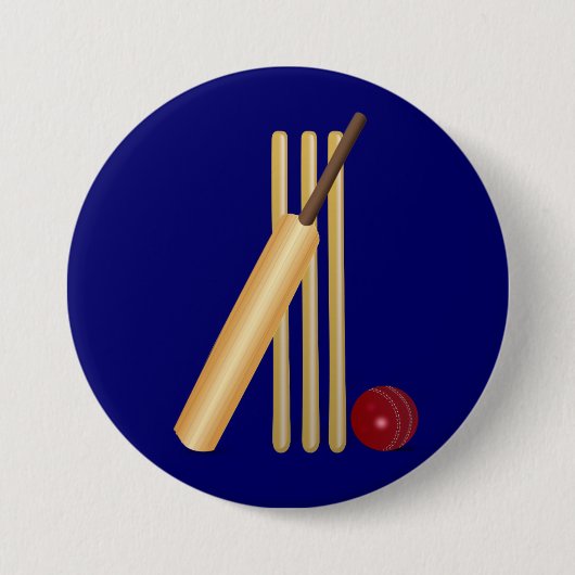 Cricketspel, slaghout en bal, ronde button 7,6 cm (Voorkant)