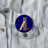 Cricketspel, slaghout en bal, ronde button 7,6 cm (In situ)