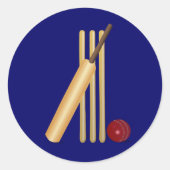 Cricketspel, slaghout en bal, ronde sticker (Voorkant)