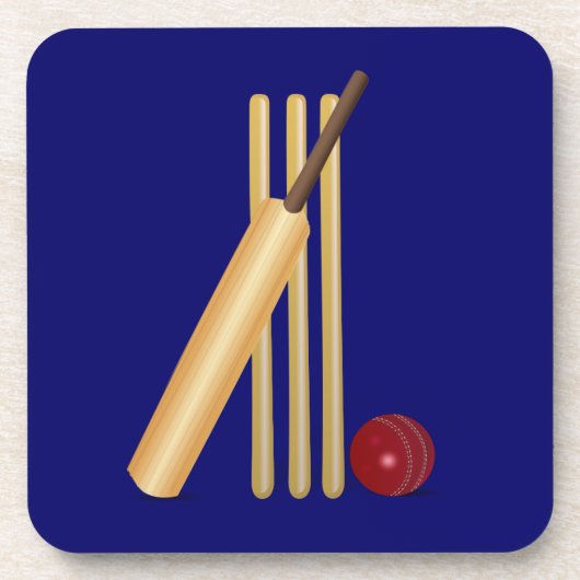 Cricketspel, wicket, bal en bat bier onderzetter (Voorkant)