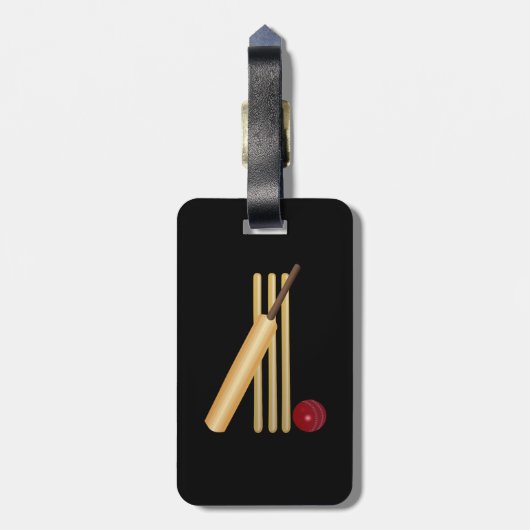 Cricketspel...wicket, bat, bal bagagelabel (Achterkant verticaal)