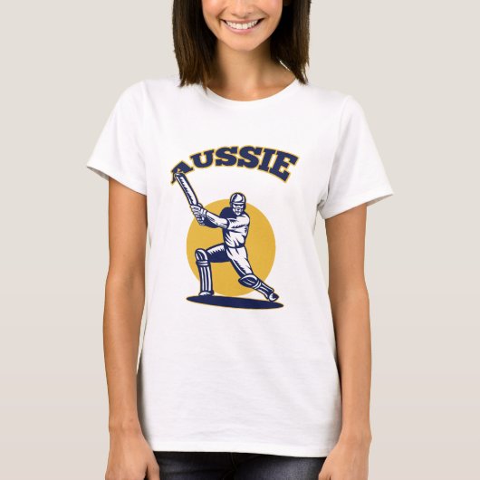 cricketspeler batsman Australia retro T-shirt (Voorkant)