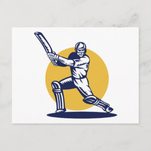 cricketspeler batsman strijkt houtsnip briefkaart