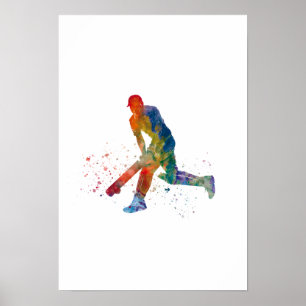 Cricketspeler in waterverf poster