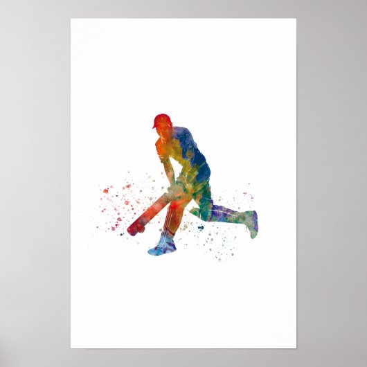 Cricketspeler in waterverf poster (Voorkant)