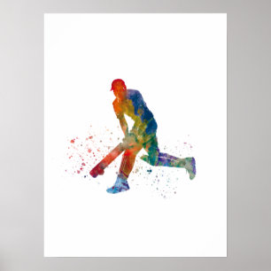 Cricketspeler in waterverf poster