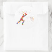 Cricketspeler in waterverf ronde sticker (Tas)