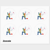 Cricketspeler in waterverf ronde sticker (Vel)
