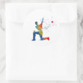 Cricketspeler in waterverf ronde sticker (Tas)