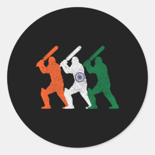 Cricketspeler Indiase vlag vintage India cricket  Ronde Sticker