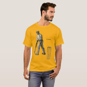 cricketspeler met een tas en een kaartje t-shirt (Voorkant volledig)