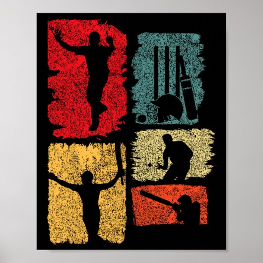 Cricketspeler Retro Cricket Silhouet Cricket Sp Poster (Voorkant)