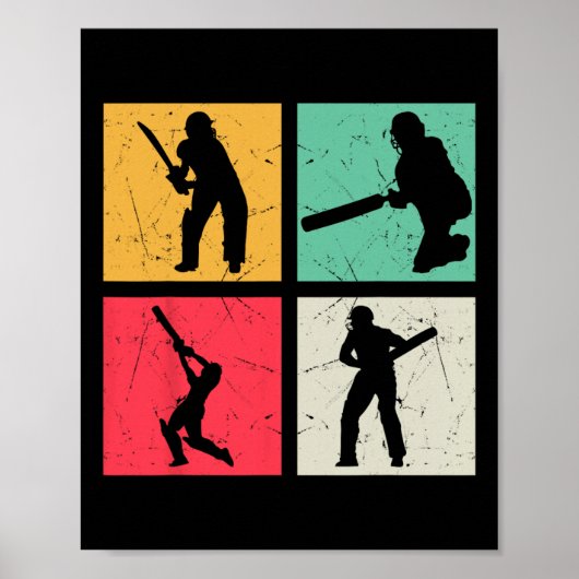 Cricketspeler Retro Cricket Silhouet Cricketen Poster (Voorkant)