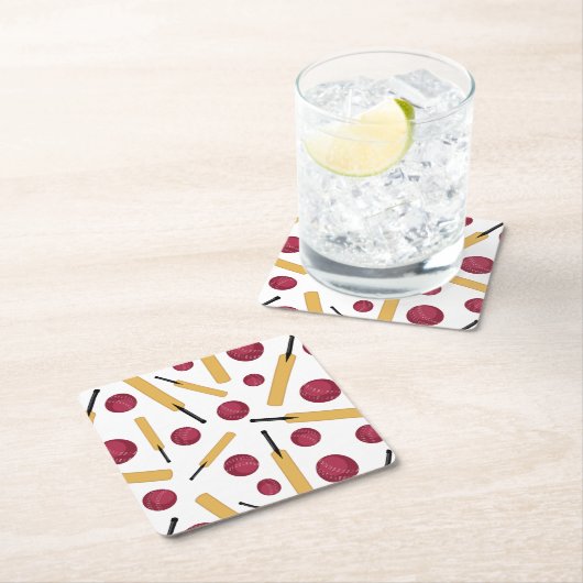 Cricketspeler Vleermuizen en Ballen Patroon Kartonnen Onderzetters (Insitu)