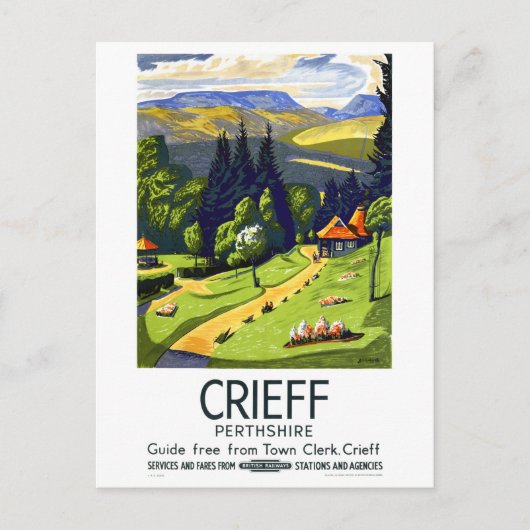 Crieff England Vintage Travel Poster teruggezet Briefkaart (Voorkant)