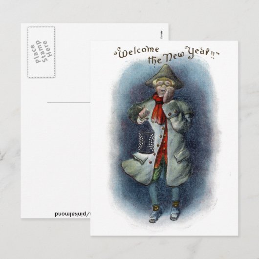 Crier van de stad stemt in met het Nieuwjaar Feestdagenkaart (Voorkant / Achterkant)