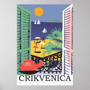 Crikvenica, Joegoslavië, uitzicht raam Poster