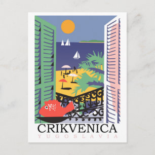 Crikvenica, Joegoslavië, uitzicht vanuit het raam Briefkaart