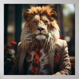 Crime Boss Lion in een pak en Stropdas Poster
