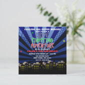 Crime Fighting Adventure Super Hero Birthday Party Kaart (Staand voorkant)