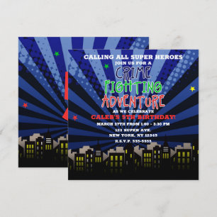 Crime Fighting Adventure Super Hero Birthday Party Kaart