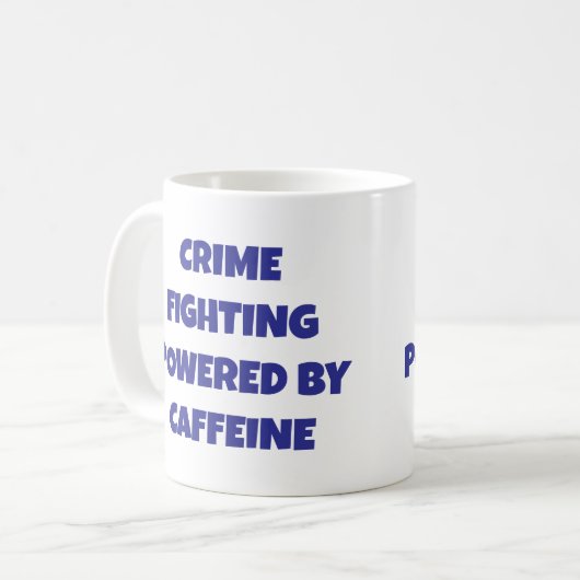 Crime Fighting Powered by Caffeine Coffee Mok (Voorkant links)