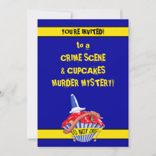 Crime Scene Cupcake blue Murder Mystery Invitation Kaart
