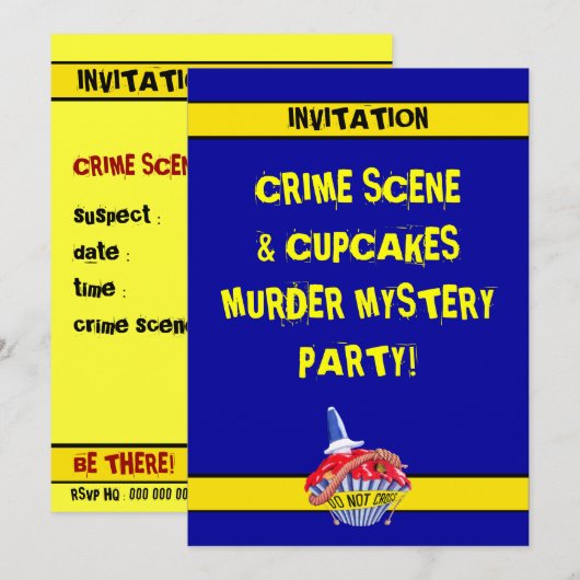 Crime Scene Cupcake Murder Mystery Invitation Kaart (Voorkant / Achterkant)