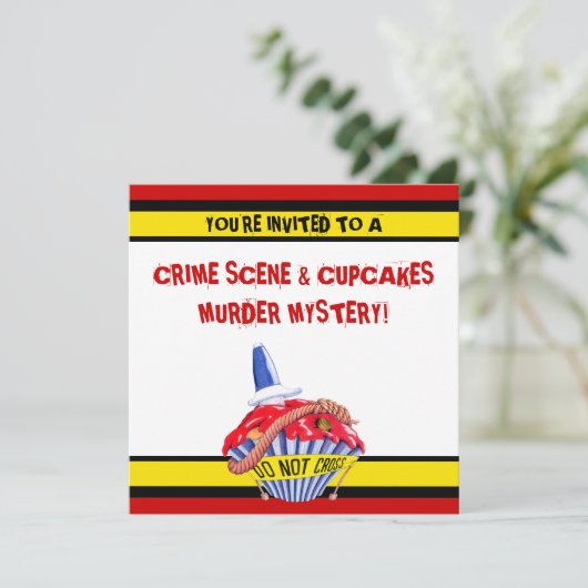 Crime Scene Cupcake Murder Mystery Invitation Kaart (Staand voorkant)