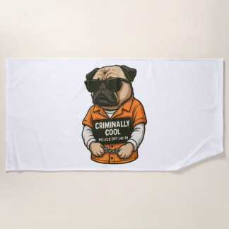 Criminally Cool Pug – Funny Mugshot Dog Design Strandlaken