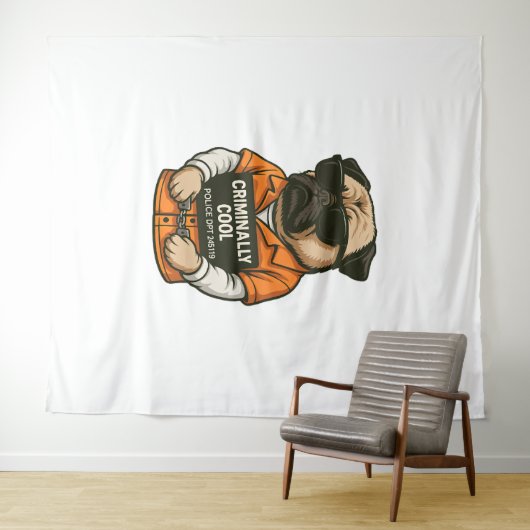 Criminally Cool Pug – Funny Mugshot Dog Design Wandkleed (In Situ (horizontaal))