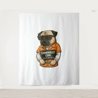 Criminally Cool Pug – Funny Mugshot Dog Design Wandkleed