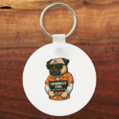 Crimineel Cool Pug � Grappig Mugshot Dog Design Sleutelhanger (Voorkant)