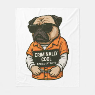 Crimineel Coole Pug � Grappig Mugshot Hond Design Fleece Deken