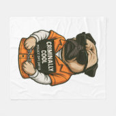 Crimineel Coole Pug � Grappig Mugshot Hond Design Fleece Deken (Voorkant (Horizontaal))