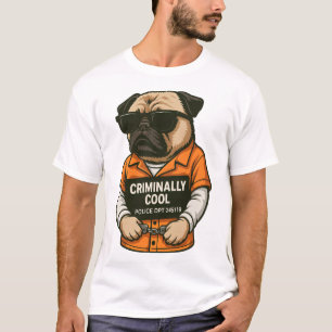 Crimineel Coole Pug � Grappig Mugshot Hond Design T-shirt