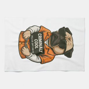 Crimineel Coole Pug � Grappig Mugshot Hond Design Theedoek