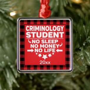 Criminologie College Student Red Plaid Xmas Metalen Ornament
