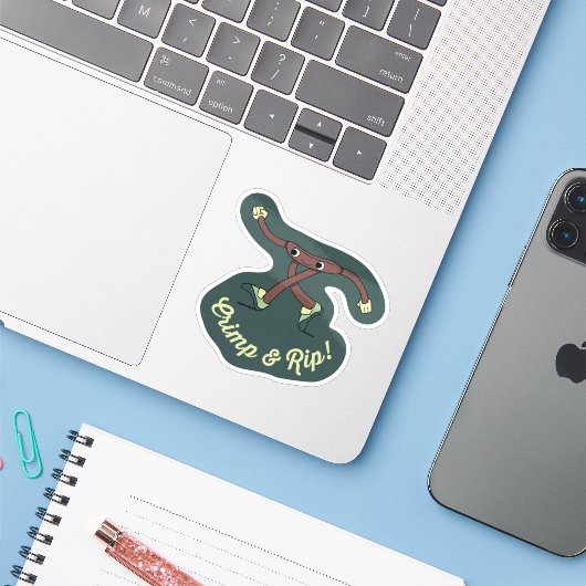 Crimp en Rip Retro Klim Karakter Sticker (Laptop met iPhone)