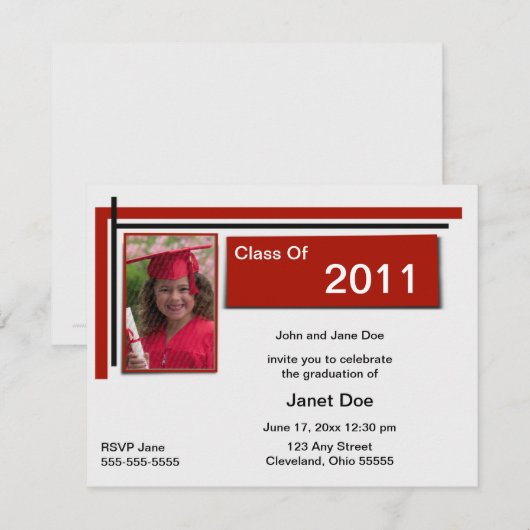 Crimson Afstuderen Foto Aankondiging (Voorkant / Achterkant)