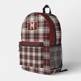 Crimson and cream tartan plaid Oklahoma Bedrukte Rugzak