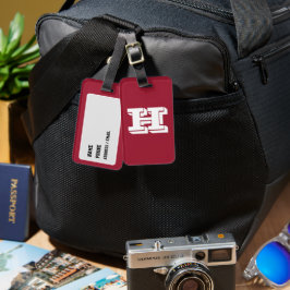 Crimson and Whit School Pride Color Style Monogram Bagagelabel